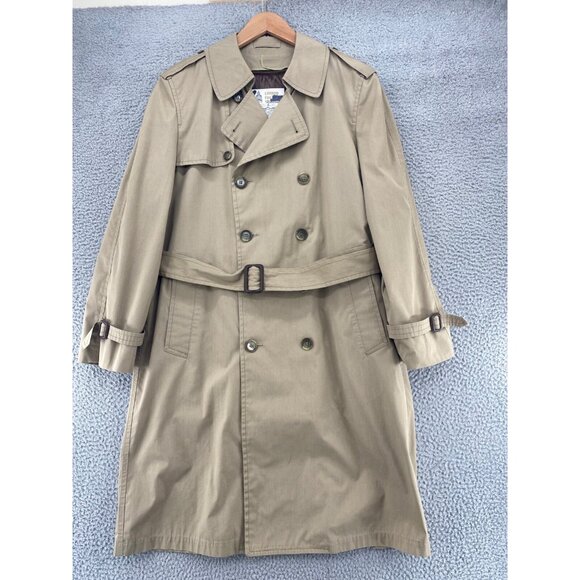 London Fog Coat Men 40 Beige Maincoats Weatherwear Trench Double Breasted Button - Picture 1 of 13